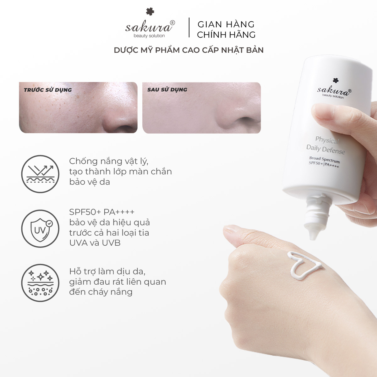 Kem Chống Nắng Sakura Physical Daily Defense SPF 50+ PA ++++ (60g)