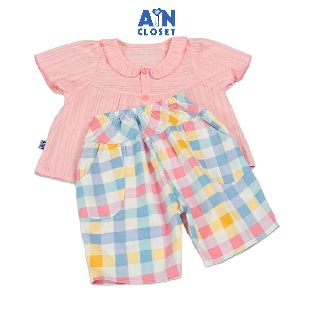Bộ quần áo Lửng bé gái họa tiết Hồng Dệt Quần Caro Cotton - AICDBG744KU5 - AIN Closet