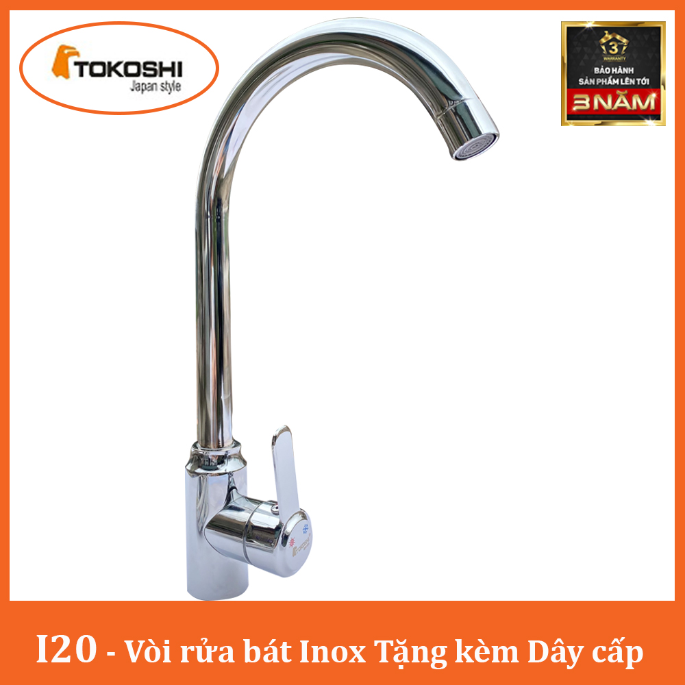 VÒI RỬA BÁT INOX 304 NÓNG LẠNH I20 BỀN ĐẸP, XOAY 360 ĐỘ, VÒI RỬA CHÉN BÁT TOKOSHI BẢO HÀNH CHÍNH HÃNG 3 NĂM