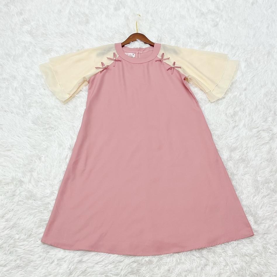 Đầm bầu thiết kế kiểu Áo dài cách tân Chất Cotton Lạnh đính nơ xinh xắn, thanh lịch - Vàng