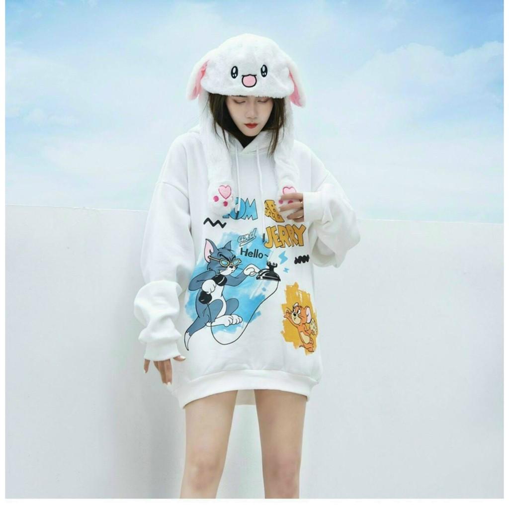 Áo hoodie chống nắng dành cho nam cho nữ và cặp đôi có 2 màu, unisex form rộng in hình mèo và chuột ulzzang 123SHOP