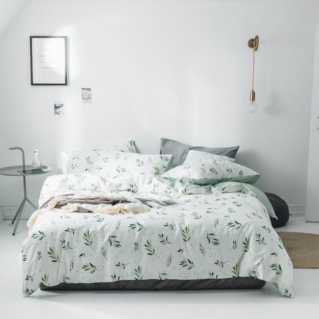 Set Cotton Living 100% Hàng Nhập Khẩu Cao Cấp 4 Món Lá Me Trắng