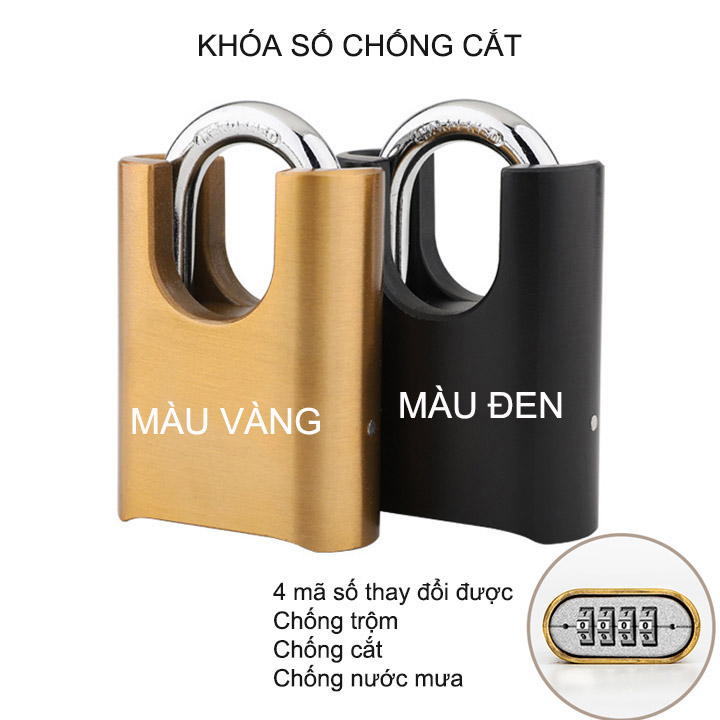 Khóa số chống trộm có tai chống cắt, loại 4 mã số thay đổi được, móc khóa thép cứng D8mm (HD05)