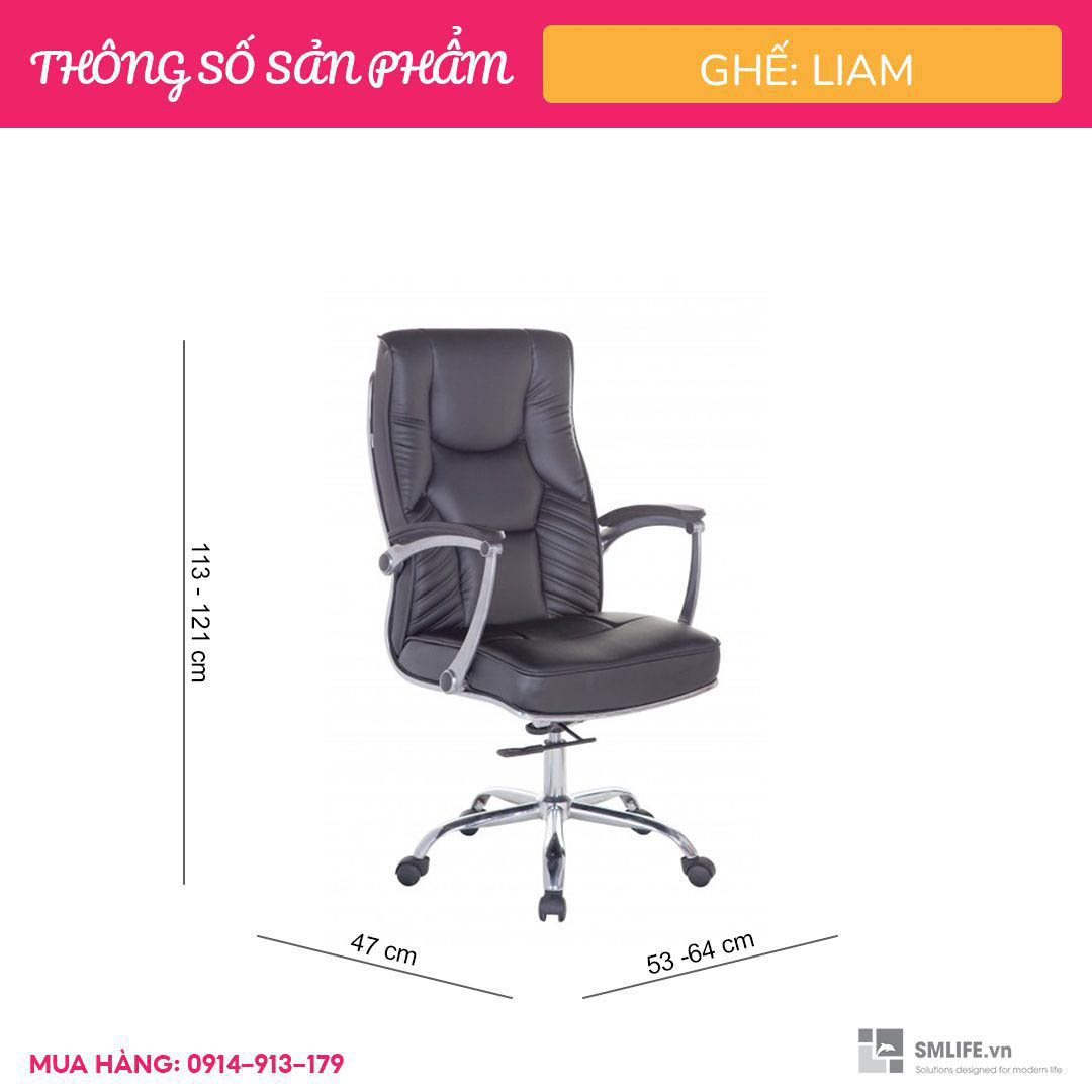 Ghế xoay văn phòng lưng cao bọc da SMLIFE Liams