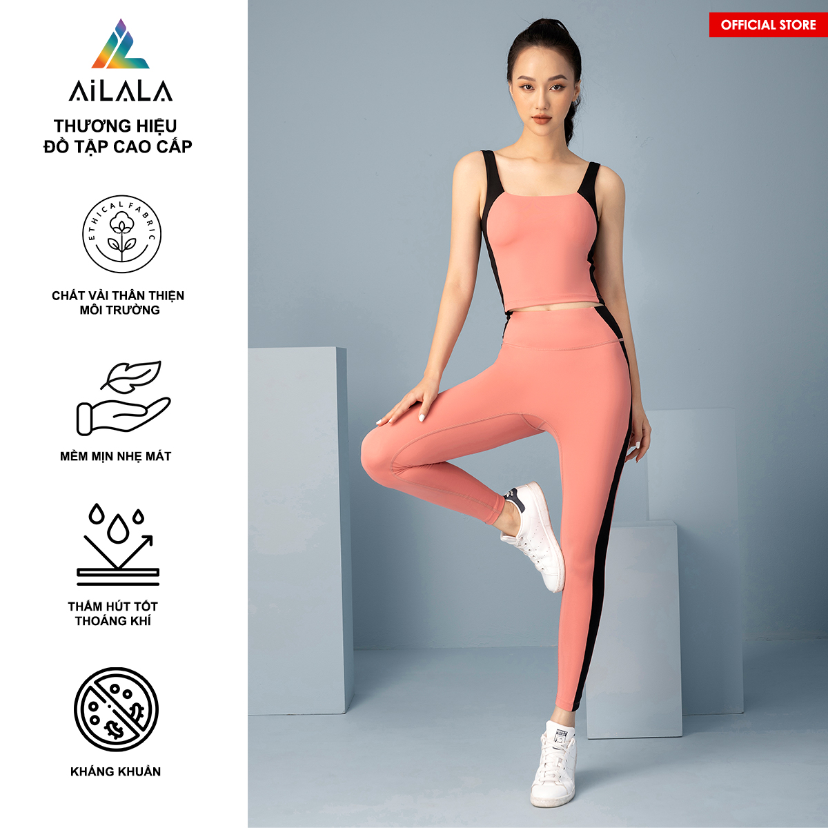 Bộ quần áo thể thao nữ AiLALA LUX16B, Đồ tập Yoga Gym Pilates, chất vải Hi-tech cao cấp