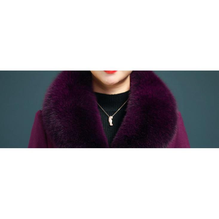 BIGSIZE 40-90KG Quảng Châu Áo khoác len dạ dài mùa đông lông cổ quý bà tặng mẹ trung niên bigsize cao cấp