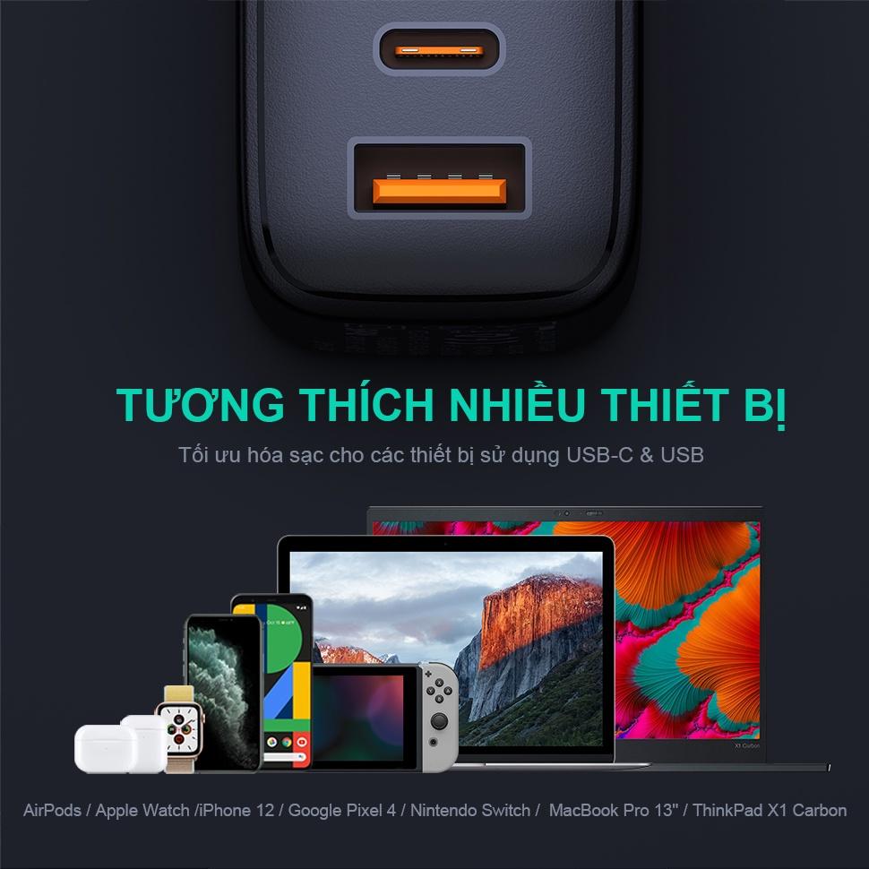 Củ Sạc Siêu Nhanh GAN AUKEY PA-B3 65W Sạc Mac 65W, PD 20W Cho iP 13 12 Pro 11 Pro XS - Hàng Chính Hãng