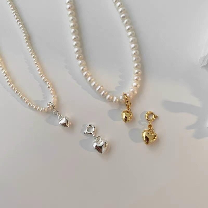 Vòng cổ ngọc trắng mặt trái tim bạc khoá bạc 925 trai nước ngọt 5-6mm