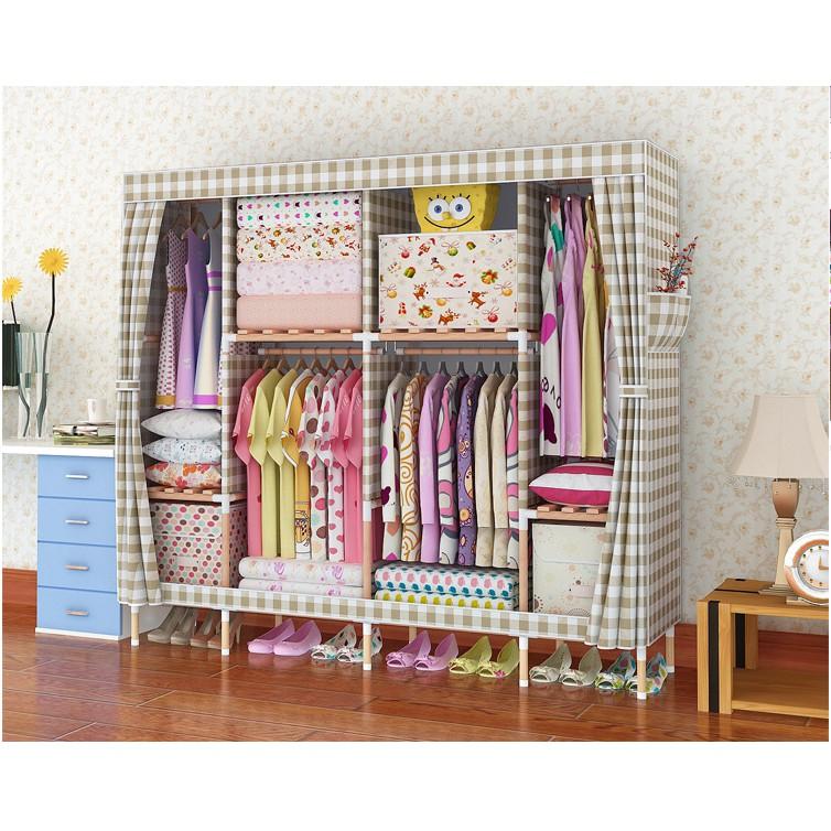 Tủ vải khung Gỗ 4 buồng cực lớn 170*170*45