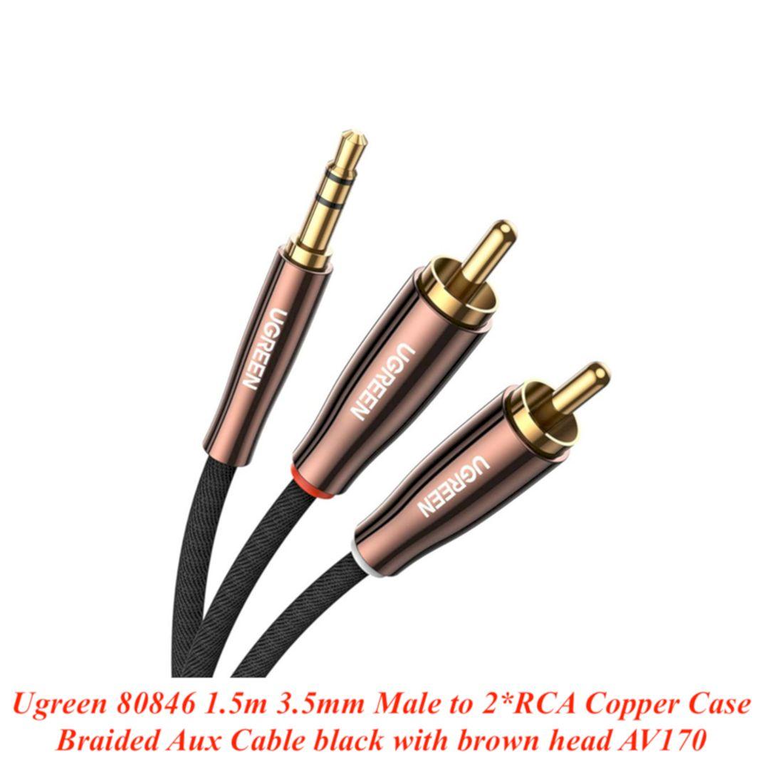 Ugreen UG80846AV170TK 1.5M Màu Đen Đầu cáp Màu Nâu Cáp chuyển đổi âm thanh 3.5mm sang 2 cổng RCA - HÀNG CHÍNH HÃNG