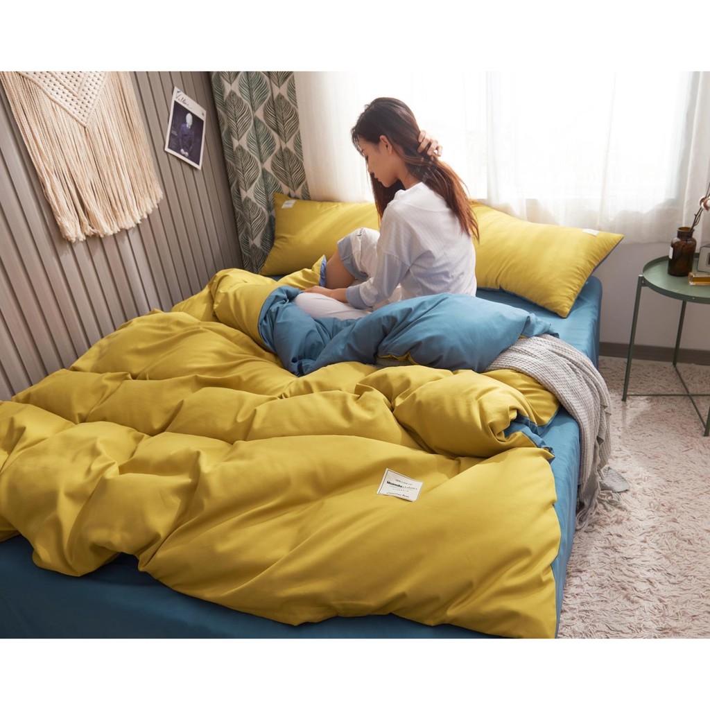 Bộ Chăn Ga Gối Cotton đũi hàng nhập cao cấp - tổng hợp mẫu màu vàng