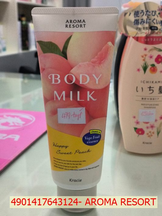 Kem Dưỡng Thể Kracie Aroma Resort Body Milk Happy Sweet Peach Dưỡng Ẩm Da Hương Quả Đào 200g