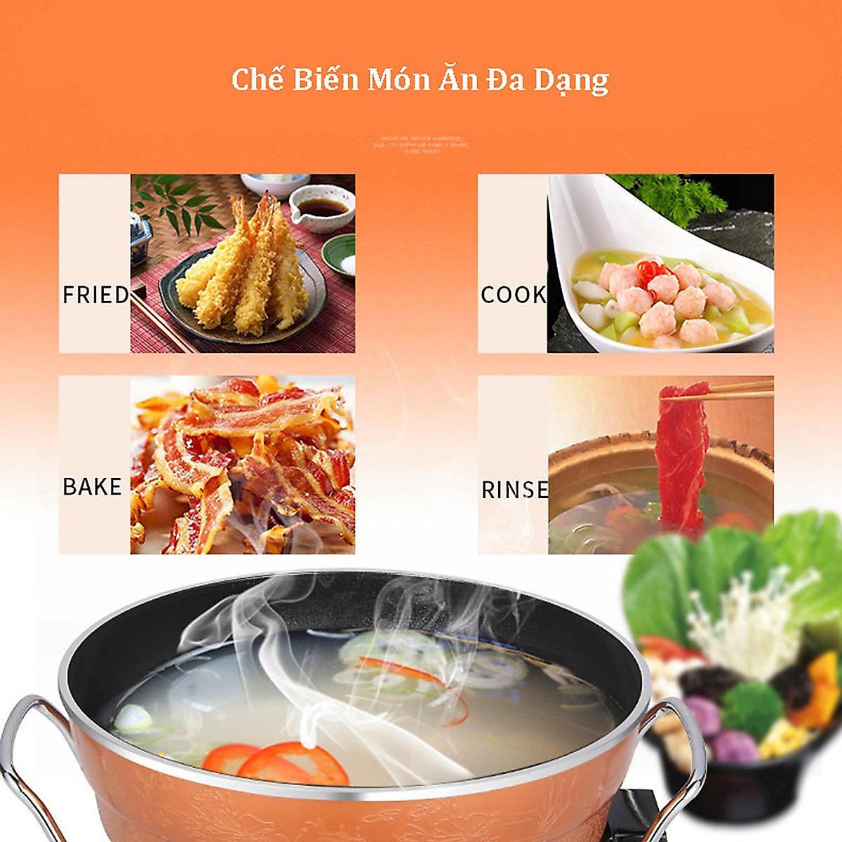 Chảo Nồi Lẩu Điện Chống Dính Đa Năng Công Suất 1360W, Nhiều Chức Năng Như Chiên, Xào, Nấu - Hàng nhập khẩu