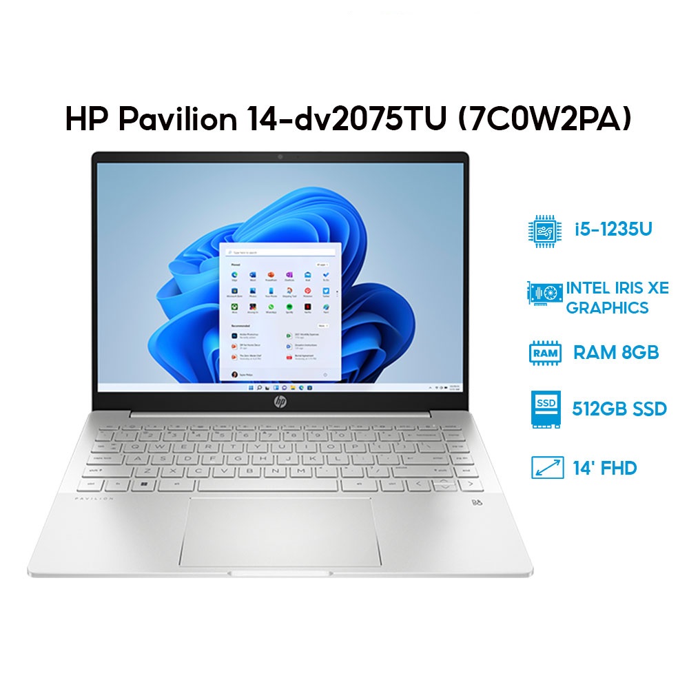 Máy tính xách tay HP Pavilion 14-dv2073TU  i5-1235U/ RAM/ 512GB SSD và 256GB / 14 inch FHD/ Win 11H/ 1Yr 7C0P3PA 7C0W2PA 7C0P4PA 7C0W3PA - Hàng chính hãng