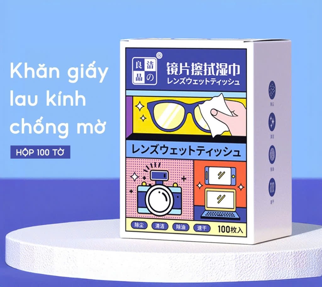 Hộp 100 khăn lau kính, Giấy lau kính chống mờ sương, mồ hôi, chống nhờn - HENRYSA