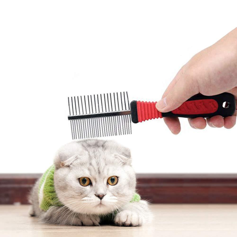 Cắt giảm cho chó, lược cho mèo, lược, có răng tròn, hai miếng, làm bằng kim loại, chải chuốt, cho động vật có mái tóc trung bình và dài
