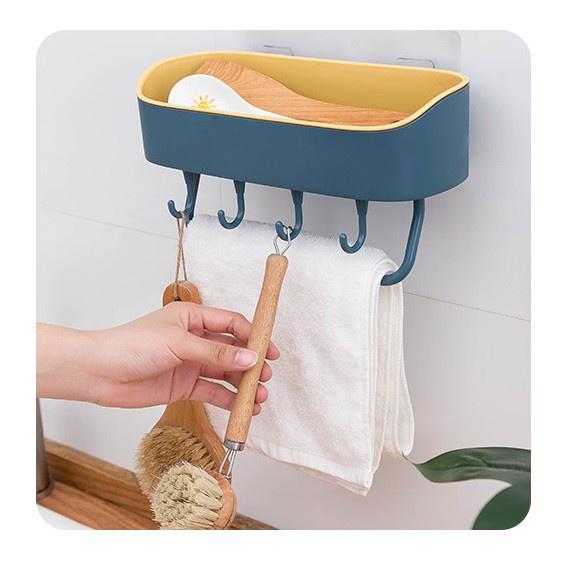 Kệ nhựa dán tường có MÓC và THANH TREO khăn cao cấp- màu ngẫu nhiên