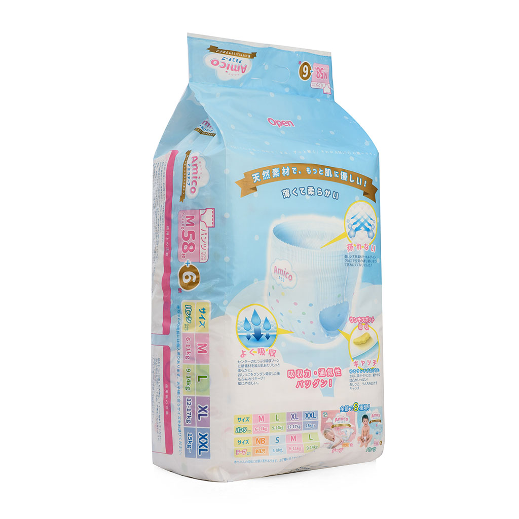 Bỉm - Tã quần Amico size M 58 + 6 miếng (Cho bé 6 - 11kg)