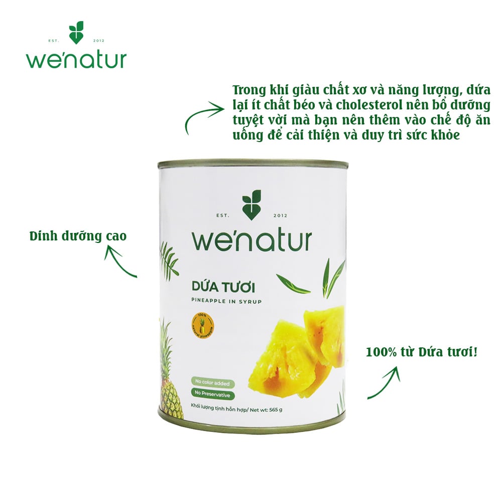 Trái Dứa Tươi Cắt Miếng Ngâm Đóng Lon we'natur 565g