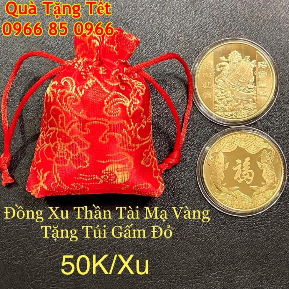 Đồng Xu Thần Tài Tặng Kèm Túi Gấm May Mắn
