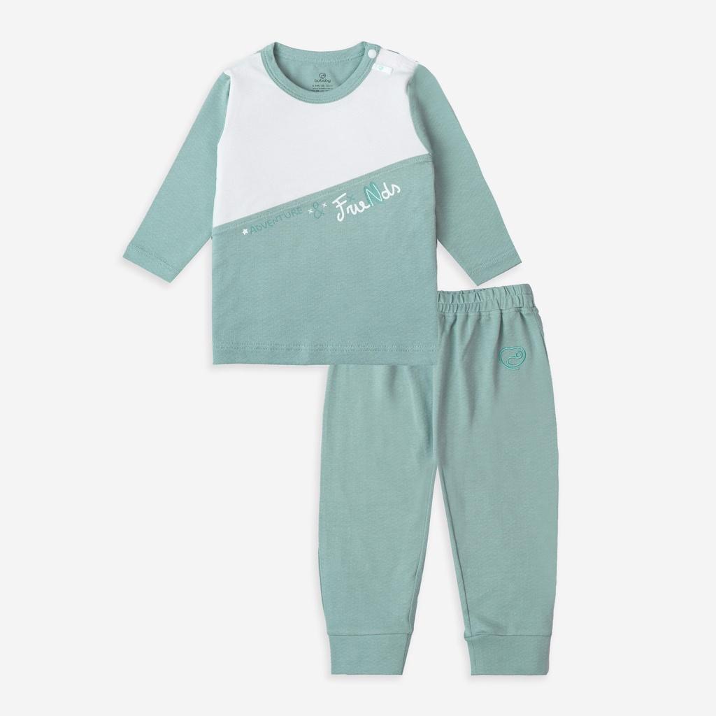 Bộ dài tay bamboo cotton Bu baby BBC110101/ BBC110401 cho bé từ 6 tháng đến 4 tuổi - Cổ tròn- 110401 Blue