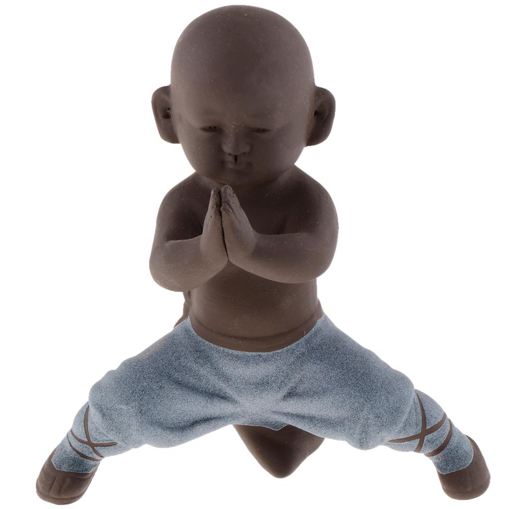 Ceramic Small Buddha Statue Kungfu Small Monk Figurine Tea Pet Decorative Ornaments