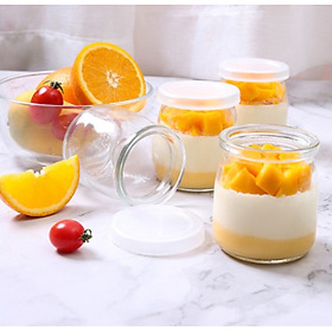Set 12 hũ đựng sữa chua thủy tinh 100ml nắp nhựa hủ chưng yến làm bánh flan pudding panna cotta