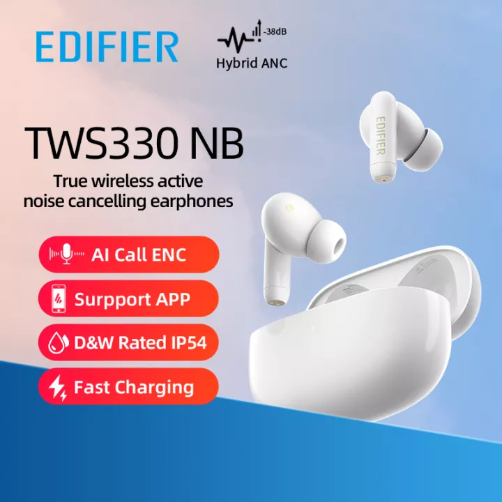 Tai Nghe True Wireless Edifier TWS 330NB Hybrid ANC - Bluetooth 5.0 - Sạc Nhanh - Khử Tiếng Ồn - Chống Nước IP54 - Độ Trễ Thấp - Hàng Chính Hãng