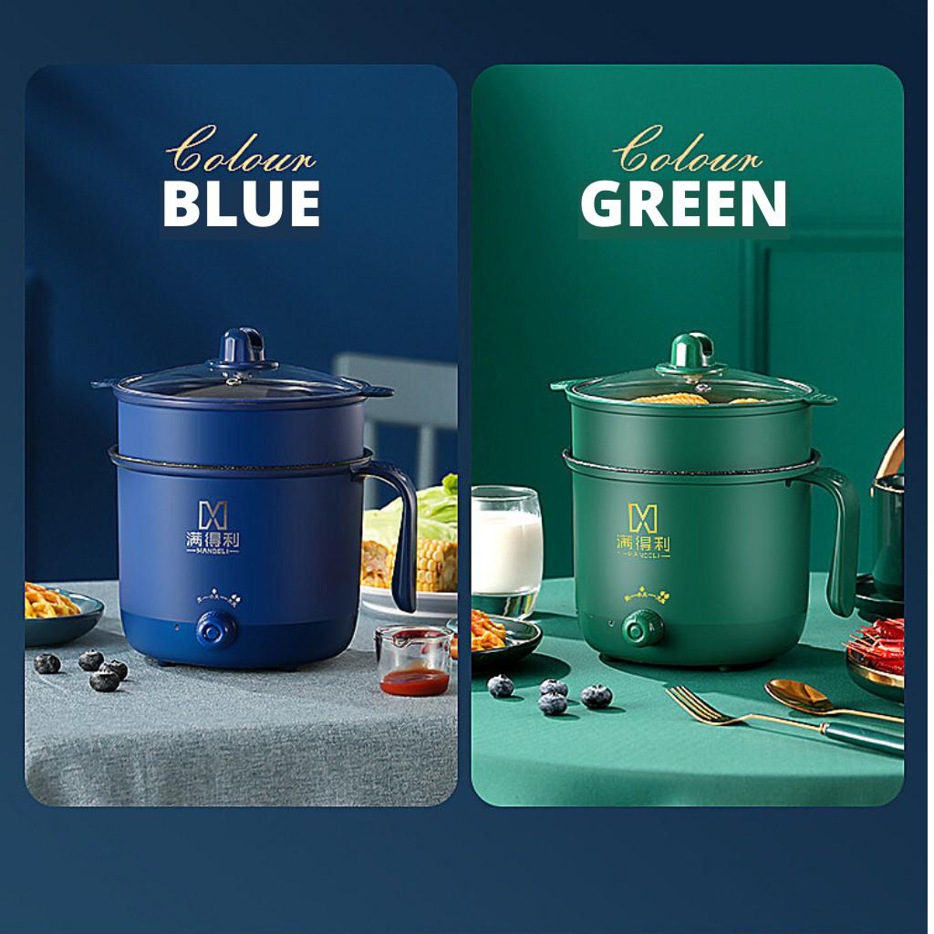 Nồi Lẩu Điện Mini Núm Xoay 2 NẤC NHIỆT Kèm Giá Hấp 1,8L, Ca Nấu Mì,Nấu Cơm Đa Năng 2 Tầng Cao Cấp