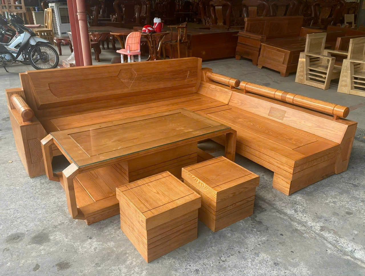 Bộ sofa sồi góc L kim cương dài 2m tay trơn thanh lịch -Bộ bàn phòng khách gía rẻ