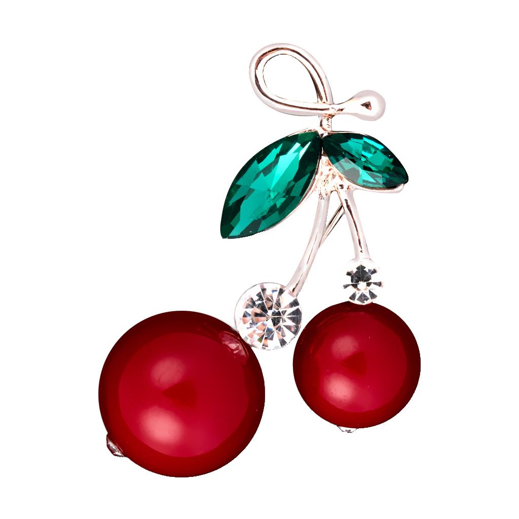 Double Cherry Brooch Faux Pearl Fashion Jewelry Shirt Brooch Pin Jewelry