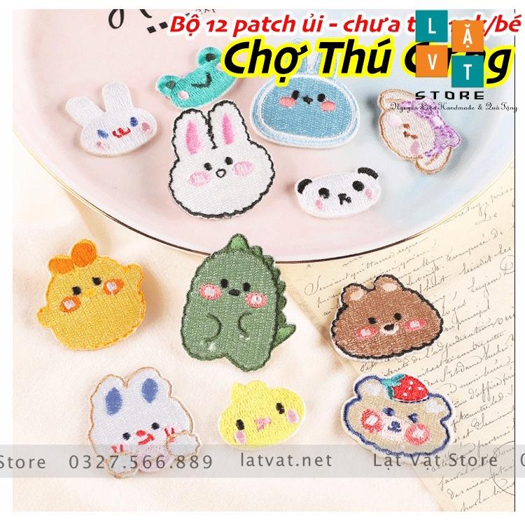 Bộ 12 hình patch ủi quần áo Chợ Thú Cưng cực kì dễ thương, dán Vali, tủ lạnh, Sticker miếng dán ...