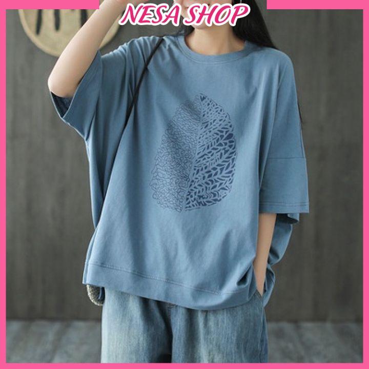 Áo thun nam nữ form rộng, Áo phông tay lỡ, chất liệu thun cotton co giãn, áo unisex in hình Lá NeSa Shop