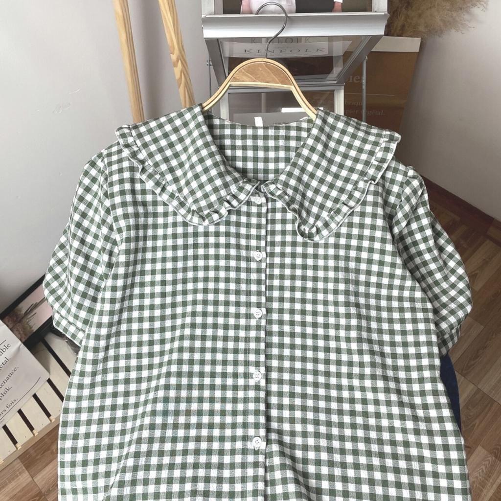 Áo sơ mi caro bigsize nữ cài nút vải kate xốp mát mẻ AK2