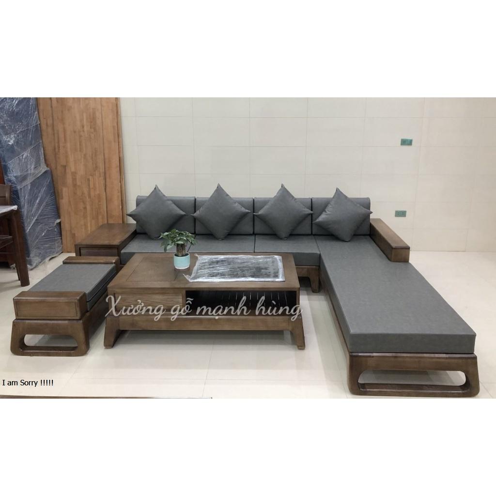 Bộ bàn ghế phòng khách , sofa góc L gỗ sồi chân quỳ 2m80 x 2m MA2