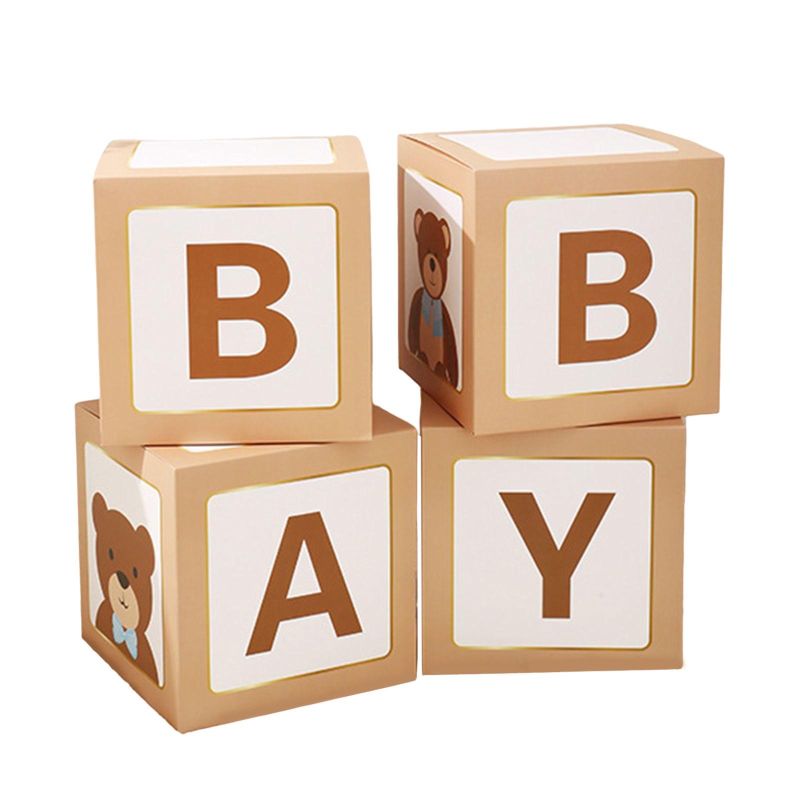 4PCS Baby Shower Decorations for Boy Girl, Baby Box Block Balloons Boxes with Letters, Gender Reveal Decor, Birthday Party Backdrop