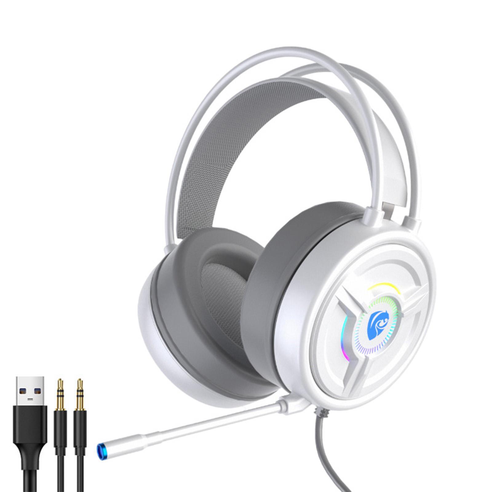 3.5mm Gaming Headset Over Ear Headphones LED Light for PC Laptop White