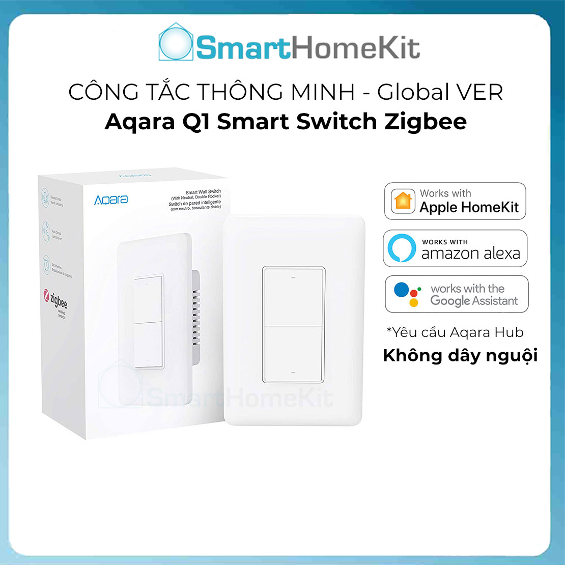 Công tắc chữ nhật gắn tường thông minh Aqara Smart Wall Switch chuẩn Mỹ - Không Dây Nguội