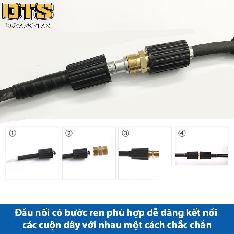 Bộ 15m dây rửa xe nối dài thêm cho máy xịt rửa áp lực - Đầu nối đồng