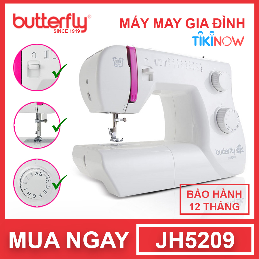 Máy May Gia Đình Cơ Bản Butterfly JH5209 - Hãng Chính Hãng