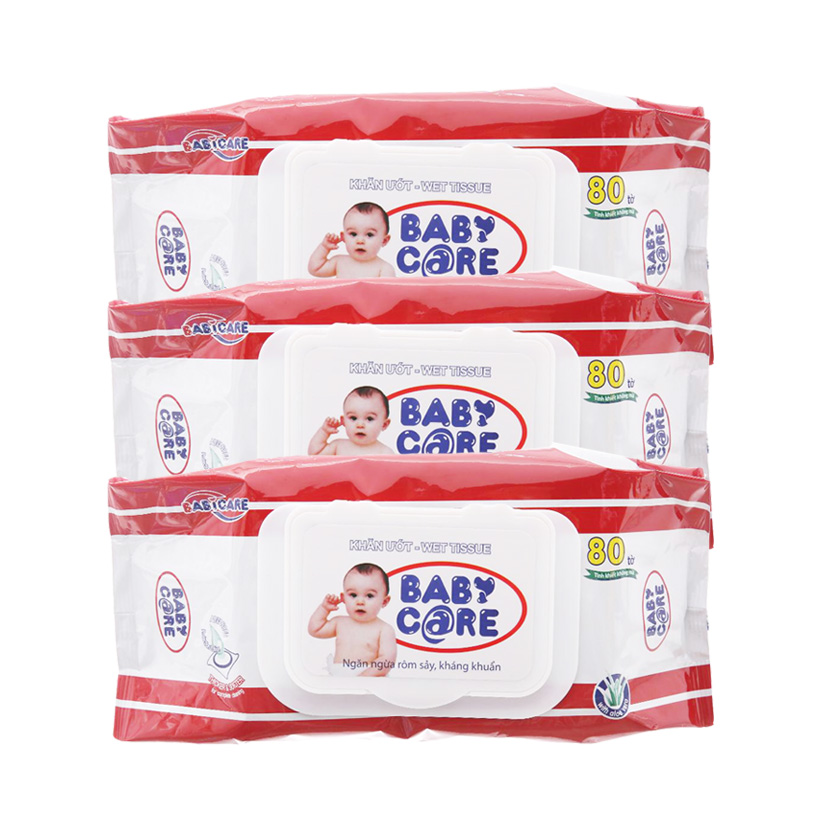 Combo 3 Gói Khăn Ướt Baby Care 80 Tờ Không Mùi