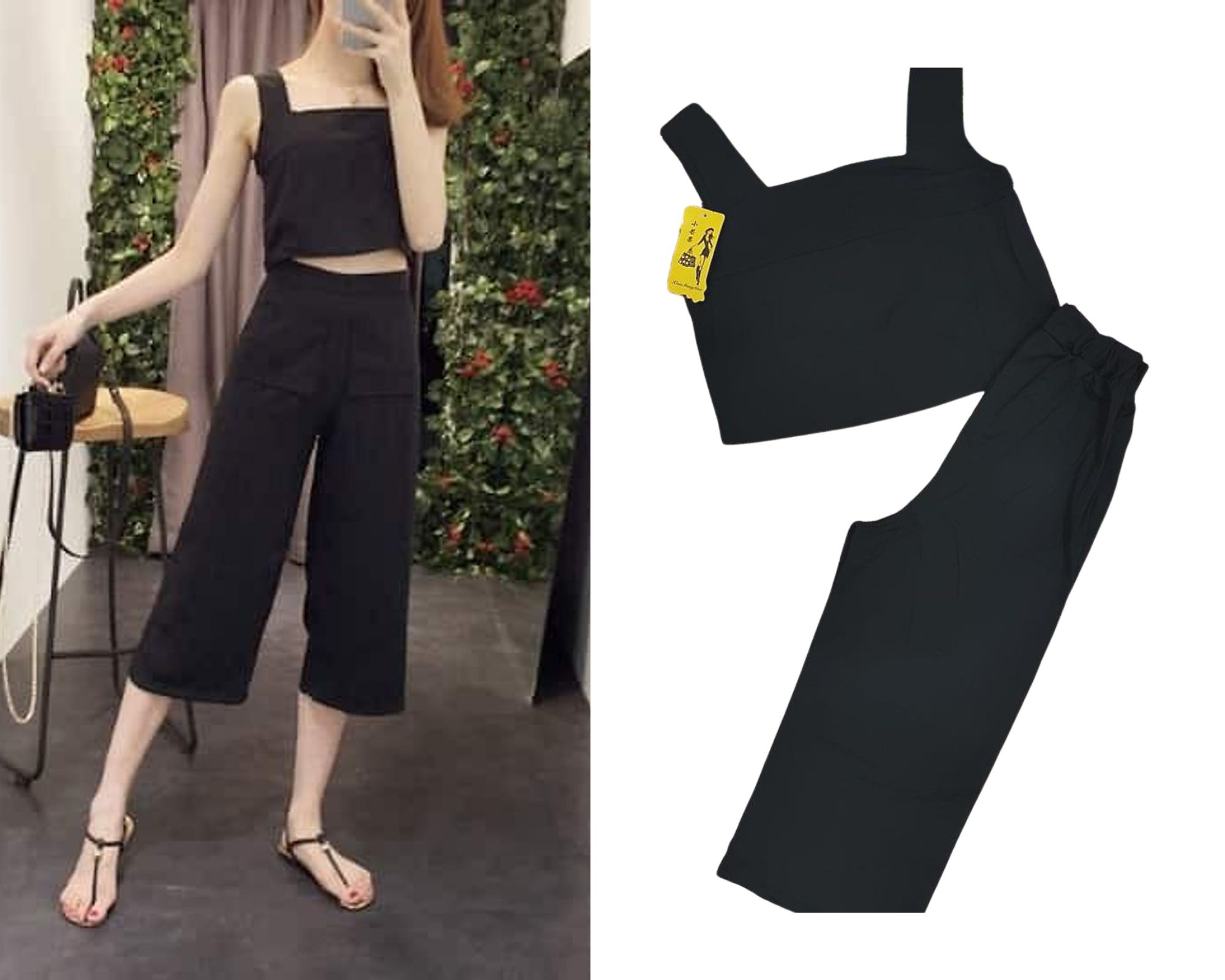 Set Áo 2 Dây Kèm Quần Ống Rộng chất vải Lụa tuyết,co giãn nhẹ,mềm mịn, thoáng mát,kèm phối dây thun sau lưng nên co giãn dễ mặc. Set áo kèm quần ống rộng mang đến cho Chị/Em một phong cách thời trang trẻ trung,năng động đáng yêu.