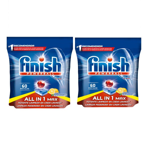 Combo 2 túi viên rửa bát finish All in 1 max 60 viên dùng cho máy rửa bát