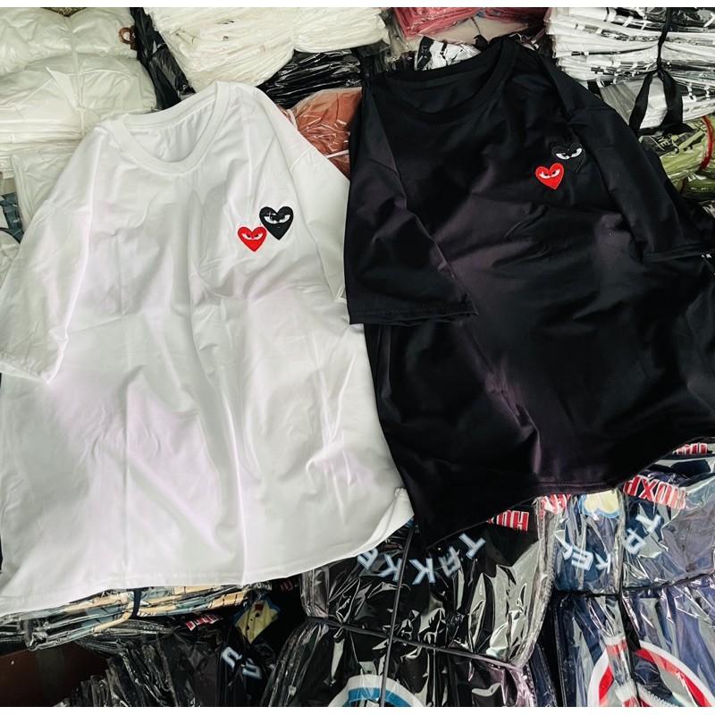 Áo Phông Tay Lỡ Dáng Rộng Unisex --Thêu 2 tim trên ngực