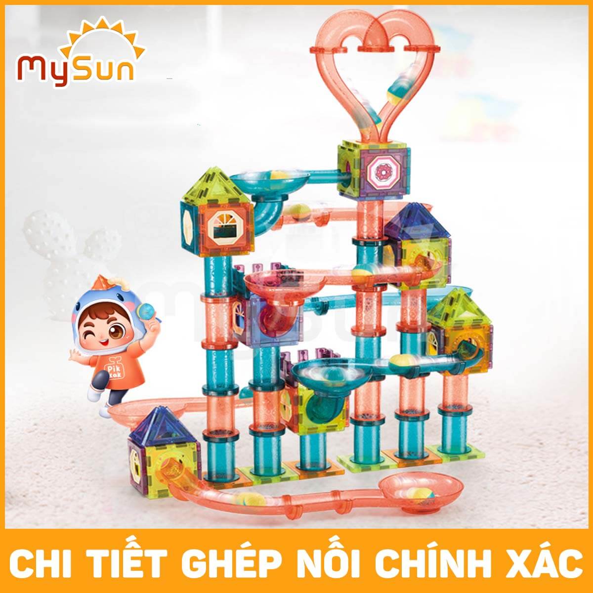 Đồ chơi cầu trượt xếp hình thả bi lăn ánh sáng vật lý cho bé phát triển tư duy trí tuệ MySun