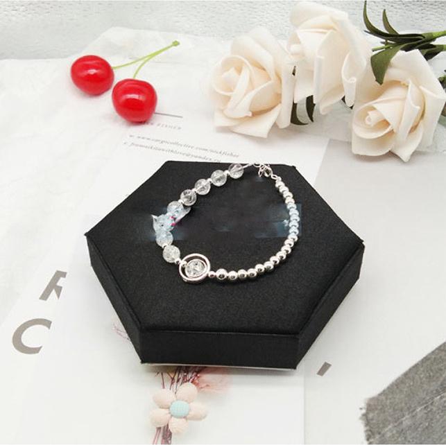 Vòng tay thạch anh trắng 8li mix charm phụ kiện 925