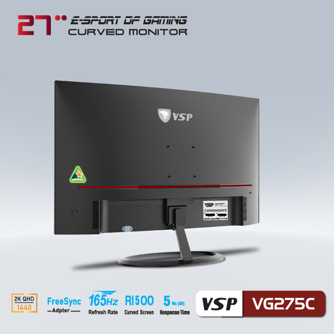 Màn hình máy tính 27inch VSP VG275C Cong Gaming (27&quot; VA 2K 165Hz, HDMI+DisplayPort) - Hàng chính hãng TECH VISION phân phối