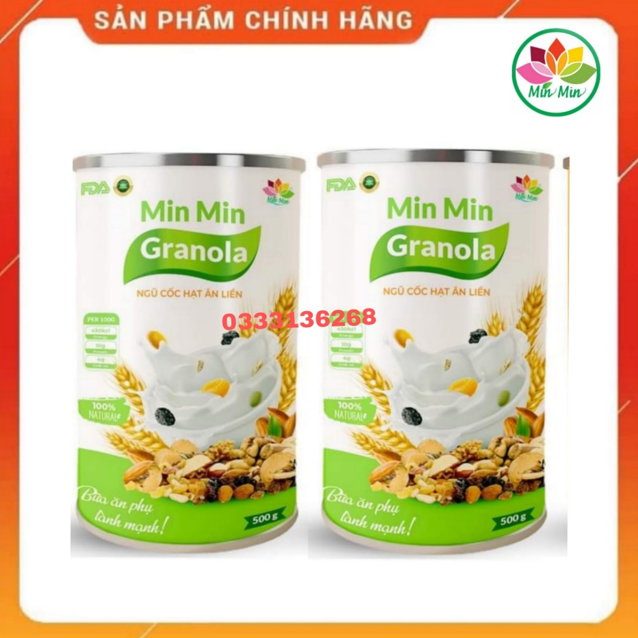 2 Hộp (1kg) Ngũ Cốc Granola Min Min _ Ngũ Cốc Hạt Ăn Liền Granloa Min Min (1hộp 500gr)