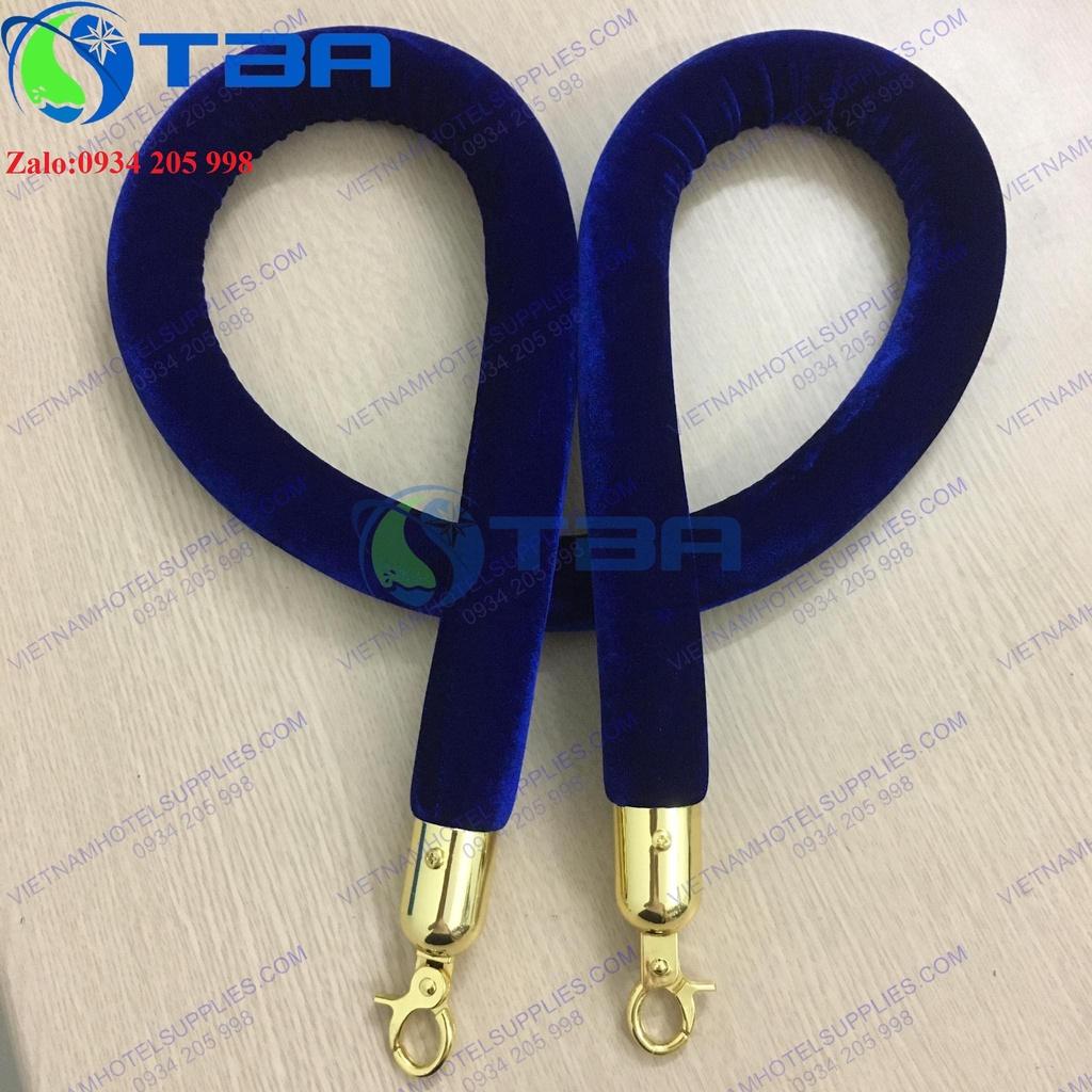 Dây nhung màu xanh thẫm móc khóa mạ vàng cao cấp thay thế cho trụ chắn inox