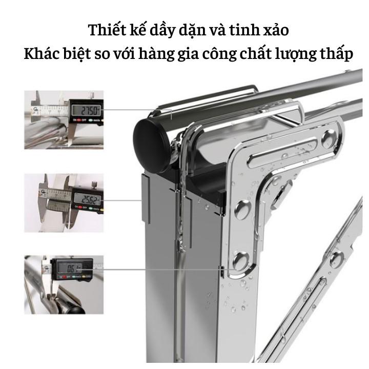 Sào Phơi Đồ Inox Thông Minh SP16, Cải Tiến Bánh Xe, Cây Gấp gọn, Giá Giàn Phơi Có Quà Tặng Móc Treo Đồ